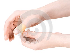 Adhesive bandage on finger