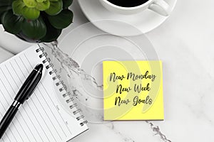Adhesive Note with Inspirational quotes text New Monday New week New Goals