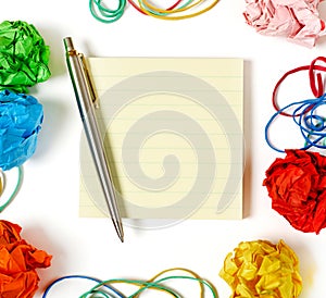 Adhesive note and pen