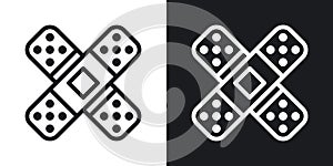 Adhesive plaster, bandage plaster or band aid icon. Simple two-tone vector illustration on black and white background