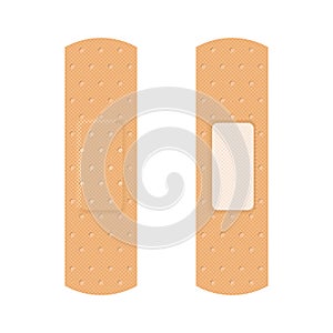 Adhesive plasters set on white background. Realistic medical plasters with two sides. First aid kit concept. Health care. Medical photo