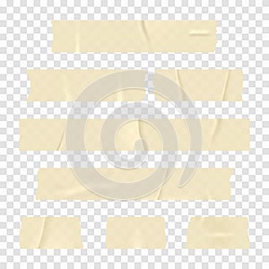 Adhesive tape. Set of realistic sticky tape stripes isolated on transparent background