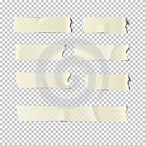 Adhesive tape set on transparent background. Vector realistic illustration.