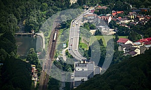 The passenger train passes the Sinaia mountain resort photo