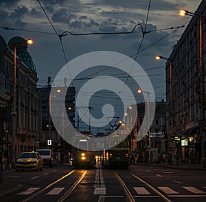 Trams from Iasi in the evening