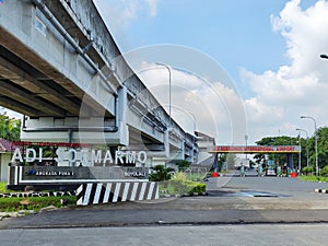 The Adi Soemarmo airport gateway when viewed directly from left side of the train track