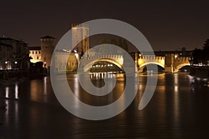 Adige river and Scaliger Bridge in Verona