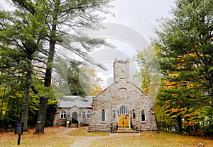 Adirondack Autumn season at Big Moose Historic Stone Chapel