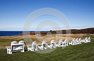 Adirondack chairs on Michigan golf course.