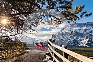Adirondack Chairs Overlooking Banff Mountains