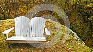 Adirondack Love Seat Chair on a Rock Ledge