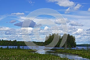 Adirondack Park, New York, USA: View of mountains from the shore of Raquette Lake