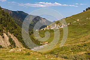 Adishi - Panoramic view on Adishi, a mountain village, located in high Caucasus mountain chains