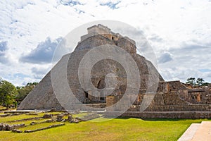 The Adivino the Pyramid of the Magician or the Pyramid of the Dwarf. Uxmal an ancient Maya city of the classical period. Travel photo