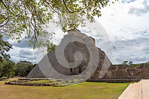 The Adivino the Pyramid of the Magician or the Pyramid of the Dwarf. Uxmal an ancient Maya city of the classical period. Travel photo