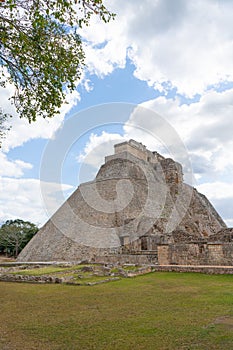 The Adivino the Pyramid of the Magician or the Pyramid of the Dwarf. Uxmal an ancient Maya city of the classical period. Travel photo