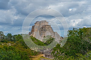 The Adivino the Pyramid of the Magician or the Pyramid of the Dwarf. Uxmal an ancient Maya city of the classical period. Travel photo