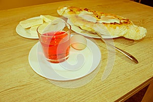 Adjarian khachapuri close-up. This traditional georgian dish con