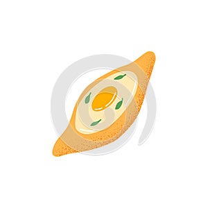 Adjarian khachapuri, Georgian dish with dough filled with cheese and egg. Traditional ajarian hachapuri with crust and