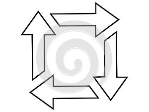 Four black arrows arranged in a square pattern lineart