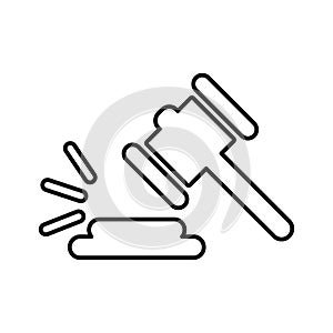 Adjudicate, hammer, justice icon. Line, outline design photo