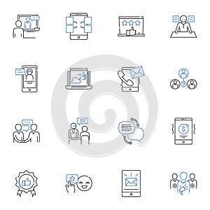 Adjudications line icons collection. Rulings, Decisions, Verdicts, Judgments, Arbitration, Hearings, Settlements vector photo