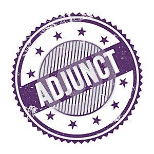 ADJUNCT text written on purple indigo grungy round stamp