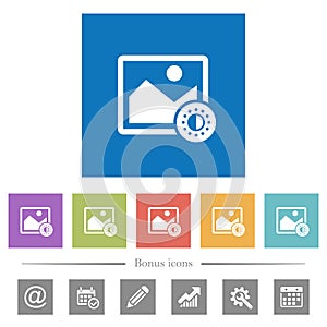 Adjust image saturation flat white icons in square backgrounds photo