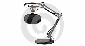 Adjustable black desk lamp with microphone mount and ring light