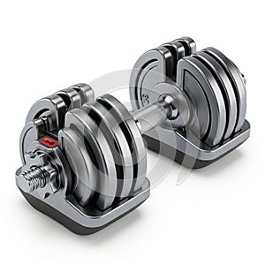 Adjustable dumbbell with weight selector on base