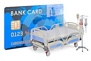 Adjustable hospital bed with credit card, 3D rendering