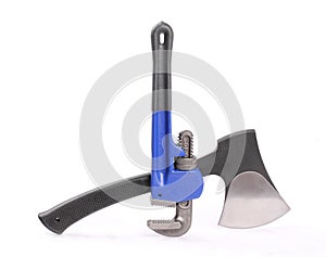 Adjustable pipe wrench and iron ax