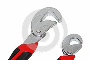 Adjustable tool key pair on white background