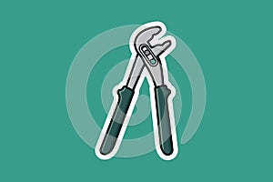 Adjustable Water Pump Pliers Sticker vector illustration. Mechanic and Plumber working tool equipment objects icon concept.