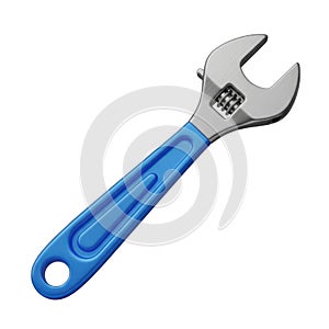 Adjustable wrench with a blue handle on a white background