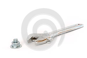 Adjustable Wrench with Bolt, Nut, and Washer