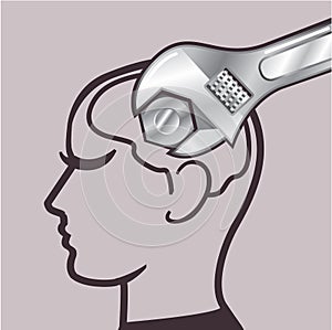 Adjustable wrench brain adjust vector tighten the bolts photo