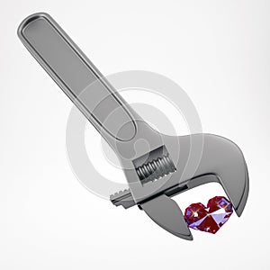 Adjustable Wrench with ruby heart.