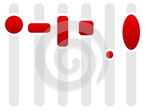 Adjusters, sliders, potentiometers with 6 different knobs