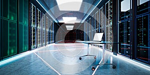 Admin computer in network server room or data center