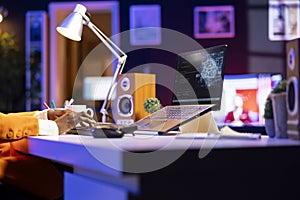 Admin using notebook in home office for artificial intelligence computing