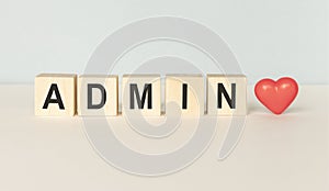 Admin word built with letter cubes on a light