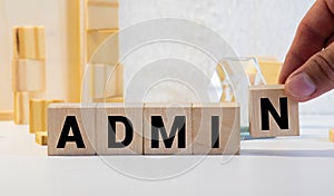 Admin Word In Wooden Cube, business concept