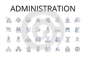 Administration line icons collection. Management, Governance, Control, Supervision, Authority, Direction, Regulation