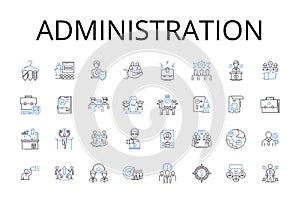 Administration line icons collection. Management, Governance, Control, Supervision, Authority, Direction, Regulation