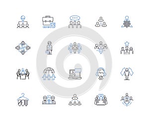 Administration Mastery line icons collection. Efficiency, Organization, Control, Oversight, Management, Coordination