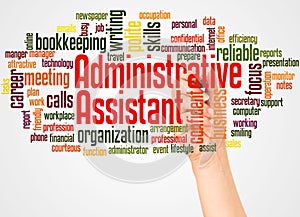 Administrative Assistant word cloud and hand with marker concept
