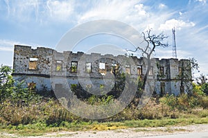 Administrative building damaged by shelling. War in Ukraine