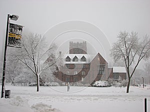 Administrative building in heavy Snow Storm UWM