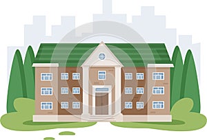 Administrative building, school, museum. The house is multi-storey, architectural. Vector flat illustration with shadows. Cartoon